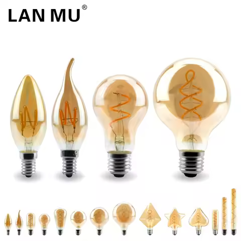 Retro LED Spiral Filament Light Bulb E14 E27 4W Warm Yellow 220V C35 A60 T45 ST64 T10 T185 T225 G80 
