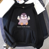 Cute Penguin Boba Tea Print Hoodies Men Woman Streetwear Hoodie Oversized Hooded Sweatshirts Pullove