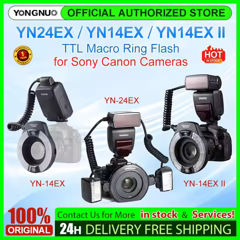 Yongnuo YN24EX YN14EX II TTL Macro Flash for Canon EOS 1Dx 5D3 6D 7D 70D 80D for Sony A7II 2*Flash H
