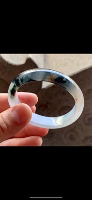 冰種翡翠天然翡翠玉鐲A玉手鐲 玉鈪 • 冰種墨花翡翠貴妃鐲