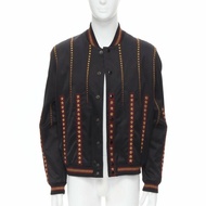 new SAINT LAURENT 2018 Teddy satin gold star embellished bomber jacket EU52 XL