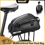 Rhinowalk Bicycle Rear Seat Bag 12L Waterproof Multifunctional Bicycle Pannier Bag For Brompton and 3Sixty with Rain Cover Rear Rack Cycling Travel Commuting Luggage Storage Backpack Handbag For Mountain Road Travel Bicycle
