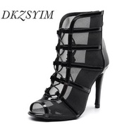 DKZSYIM Latin Dance Shoes High Top Women Ballroom Dance Boots Soft Soles Ladies Tango/Salsa Mesh Dan