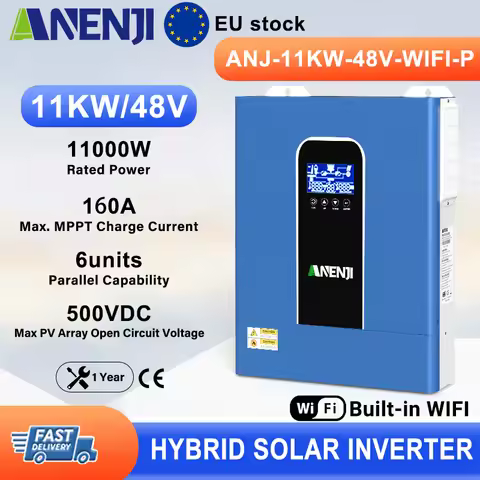 ANENJI 11KW Hybrid Solar Inverter 48V 230V MPPT Charge Controller Pure Sine Wave Off Grid Inverter W