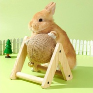 [mcfsnzwtxz1bw] Portable Rabbit Scratch Toy with Bell Wood Sisal Ball for Small Animals Bunny Ferret