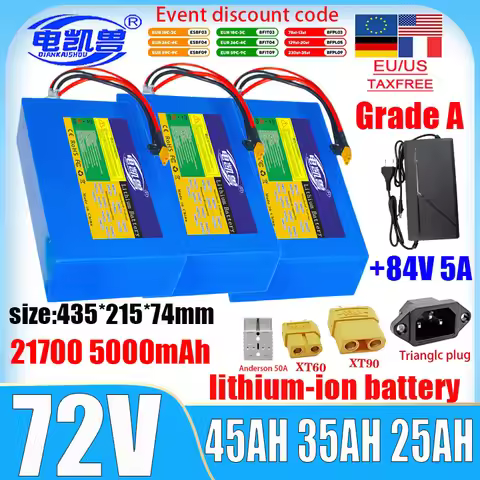 72V 45Ah 35Ah 25Ah 15Ah 21700 lithium battery pack 0-3500W Built in BMS High power electric tool rec