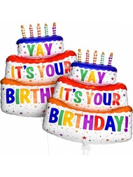 1入組大號三層彩色蛋糕造型充氣鋁箔氣球，適用於生日派對裝飾（YAY），多種顏色可選