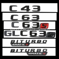 Trunk Flat Letters ABS Car Emblem C43 C63 E43 E63 E65 S63S G65 R63 ML63 ML55 CLS63 GLC43 GLE63 V8 BI