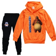 Grizzy Bear Boys Hooded Sweater Set Girls Jogger Hoodie Sweatshirt + Trousers 8720 Spring Fashion Anime Kids Clothing Set