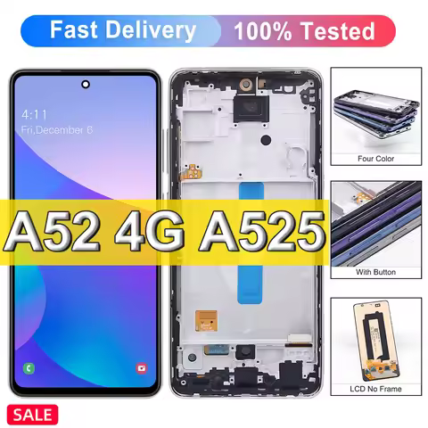 For Samsung A52 4G SM-A525F A525F/DS Display with Frame Touch Screen with Fingerprint For Samsung A5
