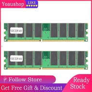 Yoaushop 2Pcs 1GB DDR Laptop Desktop Memory RAM 400Mhz PC-3200 2.6V 184Pin for