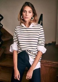 法國品牌Sezane 氣質 深藍間條長袖棉質圓領Tee T恤 COLETTE MARINIÈRE Long sleeve organic cotton t-shirt