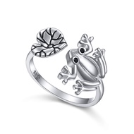 Alphm Frog Ring for Women S925 Sterling Silver Adjustable Wrap Open Toad Lotus Leaf Heart Rings