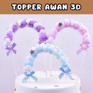 3D Cloud Cake Topper with Curved Plastic Pompom, Attractive Colors | 3D Cloud Topper