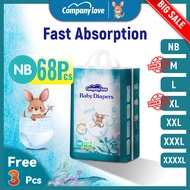 Ready stock🇲🇾【Free 3 pcs】Company Love Baby Diaper Tape Pants Pull-Up Leak-Proof Size NB68/M54/L48 /X
