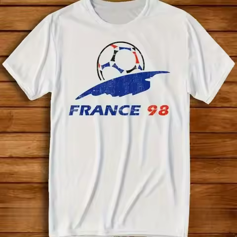 Men'S Retro Football T-Shirt From France 98 Features Official Logo and Number 98 Vintage Soccer Jers