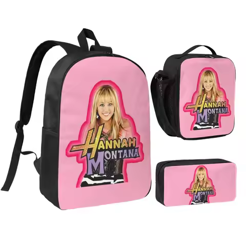 Hannah Montana Collage Backpack Student BookBag School Bag Shoulder Bags 3ps Insulated Lunch Bag Pen
