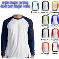 3S-Tshirt - Kaos raglan polos putih kombinasi lengan warna panjang seragam pria wanita