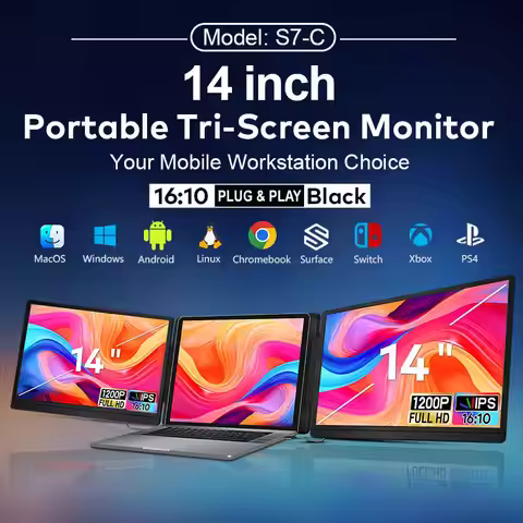 14 Inch Portable Dual Screen Monitor 1920*1200 IPS 16:10 Dual Display Type C Mini HDMI HDR Compatibl