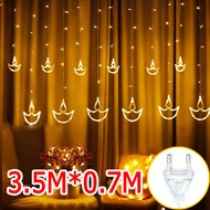 LED Deepavali Lighting 3.5M Diwali Curtain Fairy String Light for Muslim EID Hari Raya Lampu Curtain Diwali Birthday Ramadan Wedding Party Halloween Decor Garland