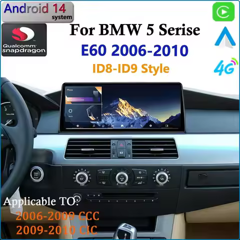 Ultra Narrow Android14 Qualcomm wireles Carplay Car Radio GPS Navigation For BMW 5Series E60 2006-20