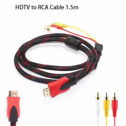 1.5M HDMI-compatible to 3RCA Cable Splitter Braid Ypbpr Convert AV Cord with Magnetic Ring HD Audio 