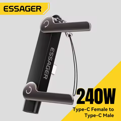 Essager 240W Type C Adapter 90 Degree Foldable OTG Adapter Type C Female to iPhone Male Converter Fo