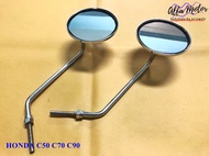 MIRROR SET LH-RH (8 mm.) Fit For HONDA C50 C70 C90 #กระจกมองข้าง ทรงกลม คลาสสิค เกลียว 8 มม.