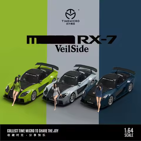 TimeMicro 1:64 RX-7 Veilside Black Silver Black Blue Painting Alloy Car Model for Collection&Display