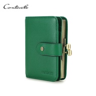CONTACT'S Women Short Coin Purse Metal Frame Genuine Leather Wallet Credit Card Holder Fashion Small