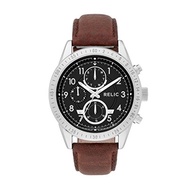 Relic by Fossil Men s Mahoney Quartz Metal and Leather Casual Watch, Color: Silver, Brown (Model:...