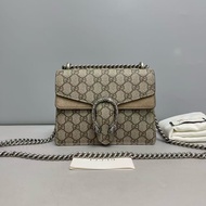 Gucci 古馳 酒神 老花卡其鏈條包 小號