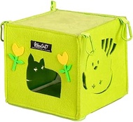 Felt Hamster House, 7.5x7.5x6.7 inches, Green, Decorative Pet Hideout with Floral Design, for Small 
