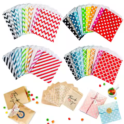 50/100 Pcs 46 patterns 13x18 CM degradable bronzing kraft paper bag envelope wedding Christmas gift 