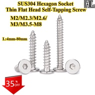 [HL-ZGLS] SUS304, Hexagon Socket Thin Flat Head Self-Tapping Screw, M2/M2.3/M2.6/M3/M3.5-M8, Hexagon