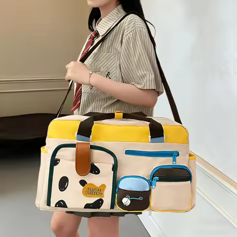 Large Capacity Color Block Travel Duffel Bag,Portable Overnight Duffel Bag,Sport Fitness Tote Bag