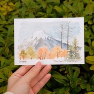 日本 秋日富士山 水彩旅行明信片單張