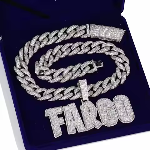 Two-Tone Customized Big Initial Letter Name Pendant Iced Out CZ Necklace Cuban Chain Jewelry Hip Hop