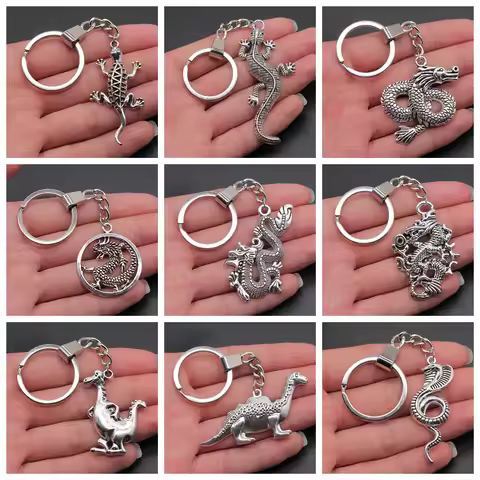 New Fashion Keychain Animal Dragon Gecko Lizard Dinosaur Snake Pendants DIY Car Key Chain Ring Holde