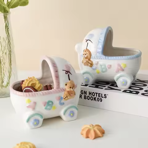 Cute bear girl heart ceramic flower tank stroller basket golden bear hamster storage box flower bask