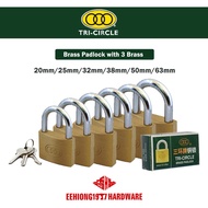 Tri-Circle 261 262 263 264 265 266 Brass Padlock + 3 Brass Key 20mm 25mm 32mm 38mm 50mm 63mm Kunci M