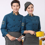 Wheat Pattern Long Sleeve Chef Uniform Unisex Cooking Jacket Overalls Work Wear