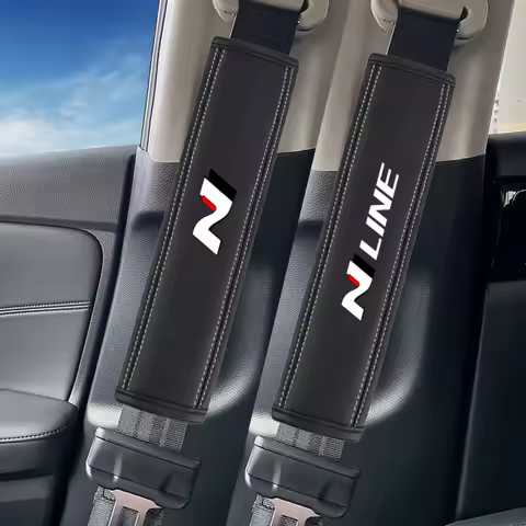 2Pcs Nappa Leather Seat Belt Shoulder Cover Protection Pads For Hyundai N LINE NLINE i10 i20 i30 N P