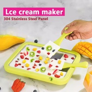 Ice Cream Maker Pan with 2 Scrapers Rolled Ice Cream Machine DIY Sorbet Frozen Yogurt Maker for Gela