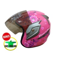 VIRTUE Helm SNI Half Face Wanita Cewek Perempuan Remaja Dewasa Motif Bunga Flower Original Kaca Anti