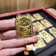 🇲🇾🇲🇾👍已开光💰Beautifully Packaged. 24k Gold Lucky Cat周家Au999.9黄金压岁钱招财猫金片现