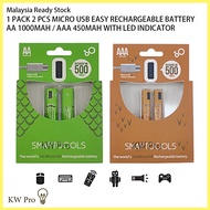 1 PACK 2 PCS MICRO USB EASY RECHARGEABLE BATTERY AA/AAA 1000MAH/450MAH WITH LED INDICATOR
