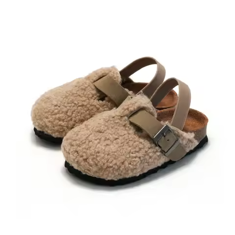 Child Baby Boys Girls Warm Fuzzy Slipper Plush Sandals Cork Faux Fur Flats Toddler Prewalker Slipper