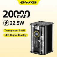 Awei Power Bank 20000mAh 22.5W Fast Charging Mini Portable Transparent Powerbank With LED Digital Di