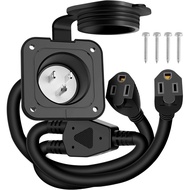 15 Amp AC Port Plug, 125V Shore Power Inlet with 18" Integrated Extension Y Splitter Dual Cord Water